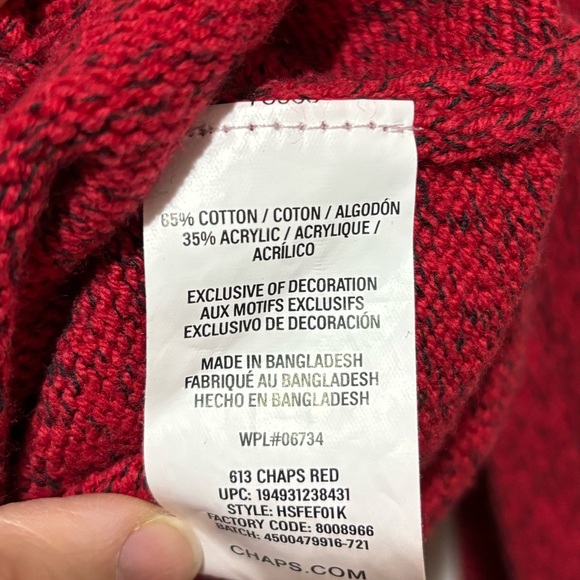 Chaps Quarter Zip Pullover Red Knit Winter Christmas Sweater Boy's Large 14/16 - Picture 5 of 8